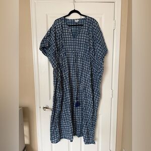 Pax Philomena Maxi Dress One Size Blue Floral Kaftan Lightweight Cotton